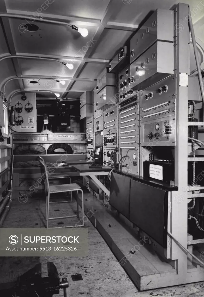 BBC Mobile Control Room, for use in emergency to replace any studio premises which may be put out of action. General interior view. October 01, 1943. (Photo by BBC).