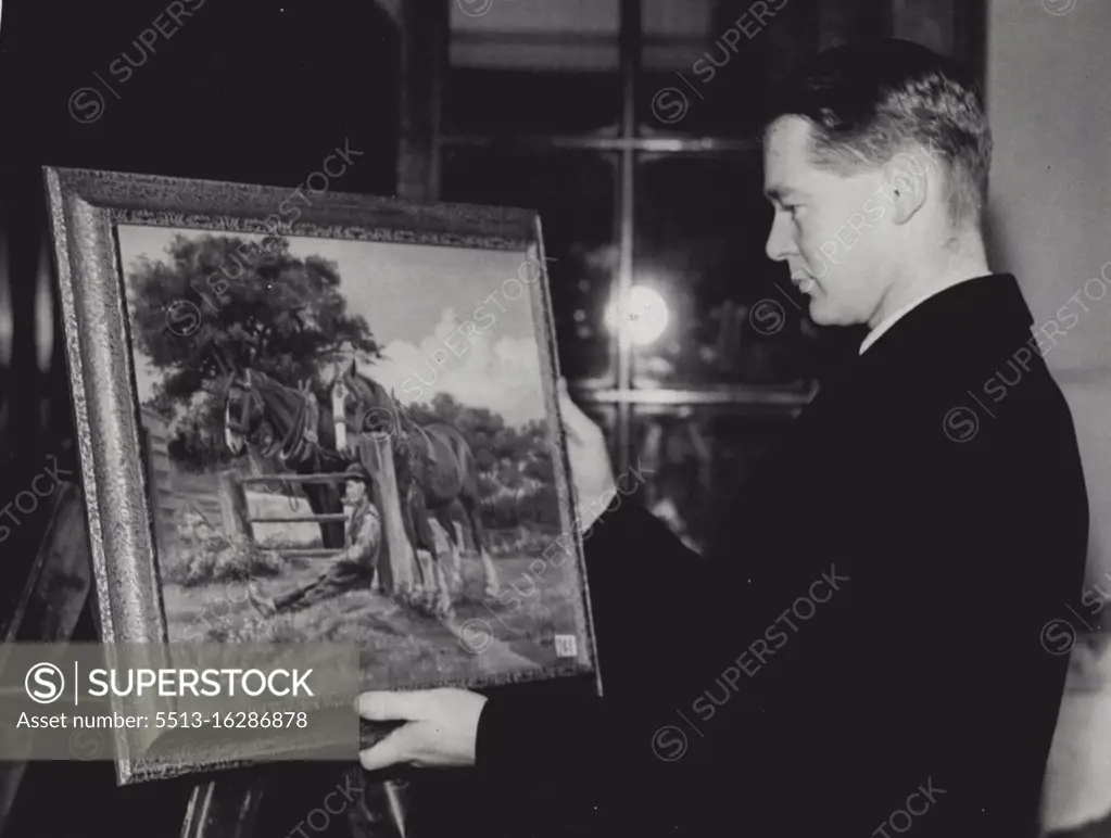 Painting By Armless Artist - Captain J.H. Macnamara M.P., examining a painting by an armless artist, Mr. Edward Josling of Salford-who paints by means of his feet. Submitted for the exhibition of oil paintings to be held at the New Burlington Galleries London. shortly. Fifteen thousand paintings were submitted. March 18, 1936. (Photo by London New Agency Photos Ltd.).