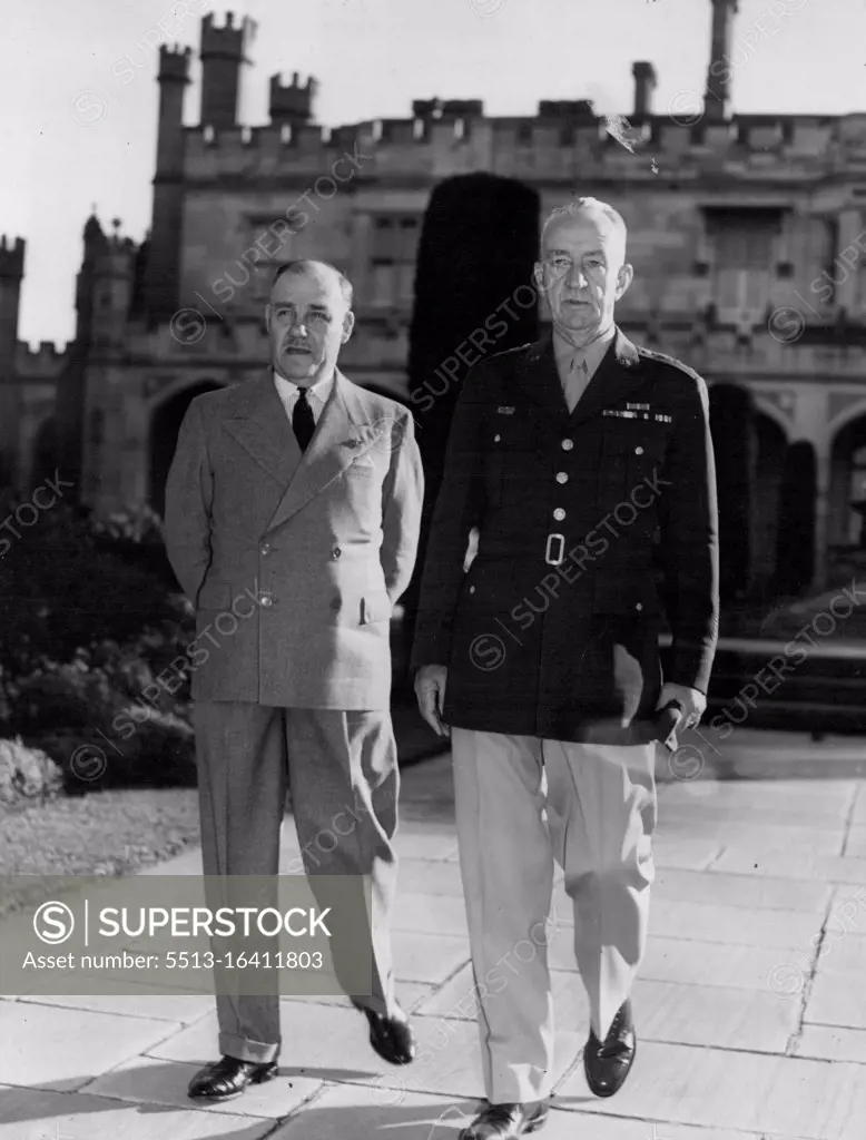 To the general public they are Lieutenant General Robert Eichelberger, now retired from the US Army, and Mrs. Eichelberger. To Bill Carty. photographer who took these pictures of them together and with NSW Governor Sir John Northcott (at right) they are Uncle Bob and Miss Em. Carty has taken hundreds of photographs of the general and his lady - from the time they arrived in the Pacific until they left Japan. May 9, 1952.