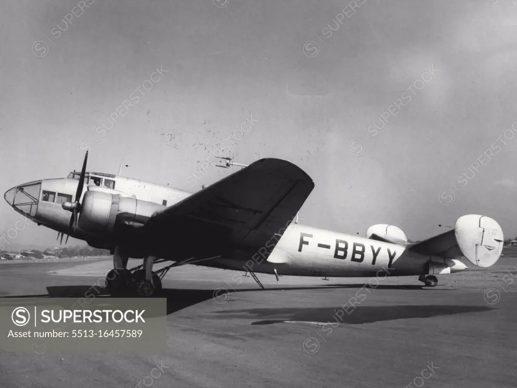 The first aircraft of its type to come to Australia, this unusually designed Leo 453 photographic survey plane designed and built in France in 1937 flew from Indo China to Brisbane on its built in France in 1937 flew from Indo China to Brisbane on its way to New Caledonia, where it will make high-altitude survey flights during the next two to three months for the National Geographical Institute of France. Note the unusual dihedral tail assembly and the low-slung fuselage. It is fitted with special cameras for its oil and mineral survey role. May 6, 1954. (Photo by The Telegraph Feature Service).