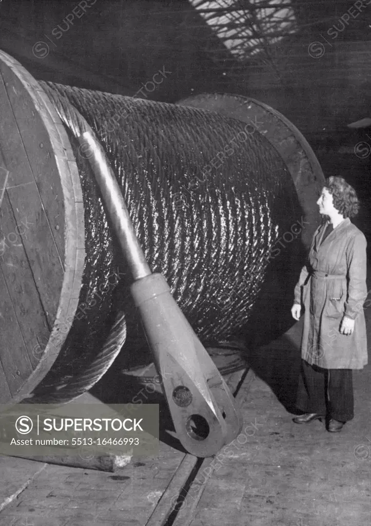 Some Rope -- Twenty seven tons of wire hawser built by British Ropes Co. Doncaster for export to Hong Kong. In length 1, 165ft. this giant "rope" has a breaking strain of 760 tons. It took 25 men months to build. April 01, 1946. (Photo by Mirror Features).