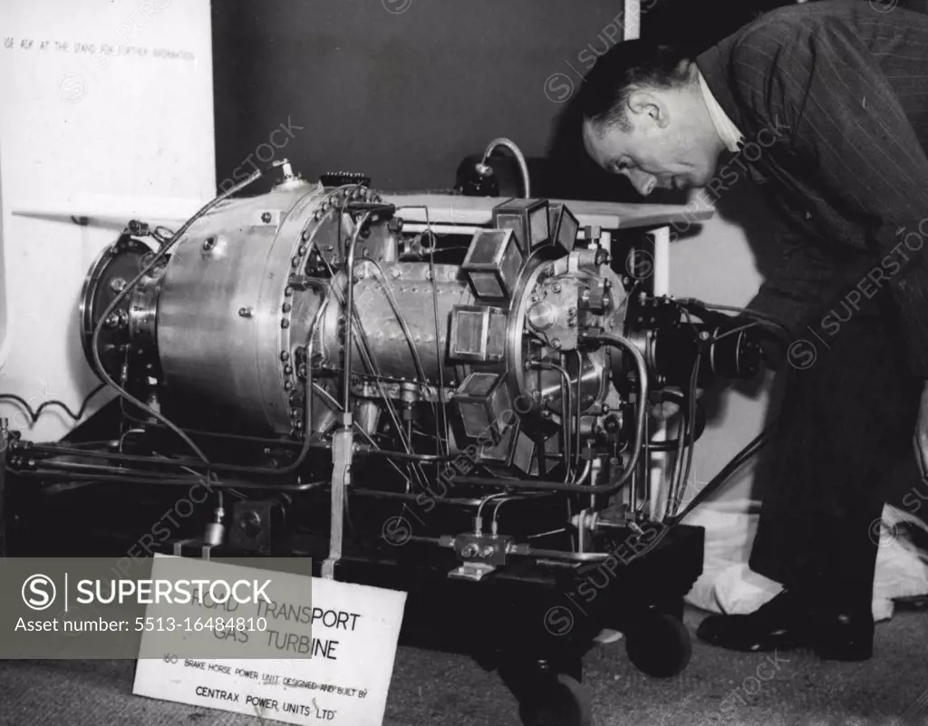 Wonder Car Engine ***** Revolutionize Car Industry - "The Broomstica", the new gas turbine for road transport, last-minute addition to the Birmingham BIF. From their secret laboratory in Acton, London, two young inventors drove to Birmingham with an engine which they believe will revolutionize the car industry. It is the first gas turbine car engine, the smallest in the world and it will be on view at the opening of the British Industries Fair at Birmingham to-day. The inventors, R.H.H. Barr and G. White, two of the country's leading "boffins", call their engine, only 15 inches in diameter and five feet long, "The Broomstick"; it will run on any kind of fuel - and heralds the gearless clutchless and radiatorless car of the near future. May 01, 1947.