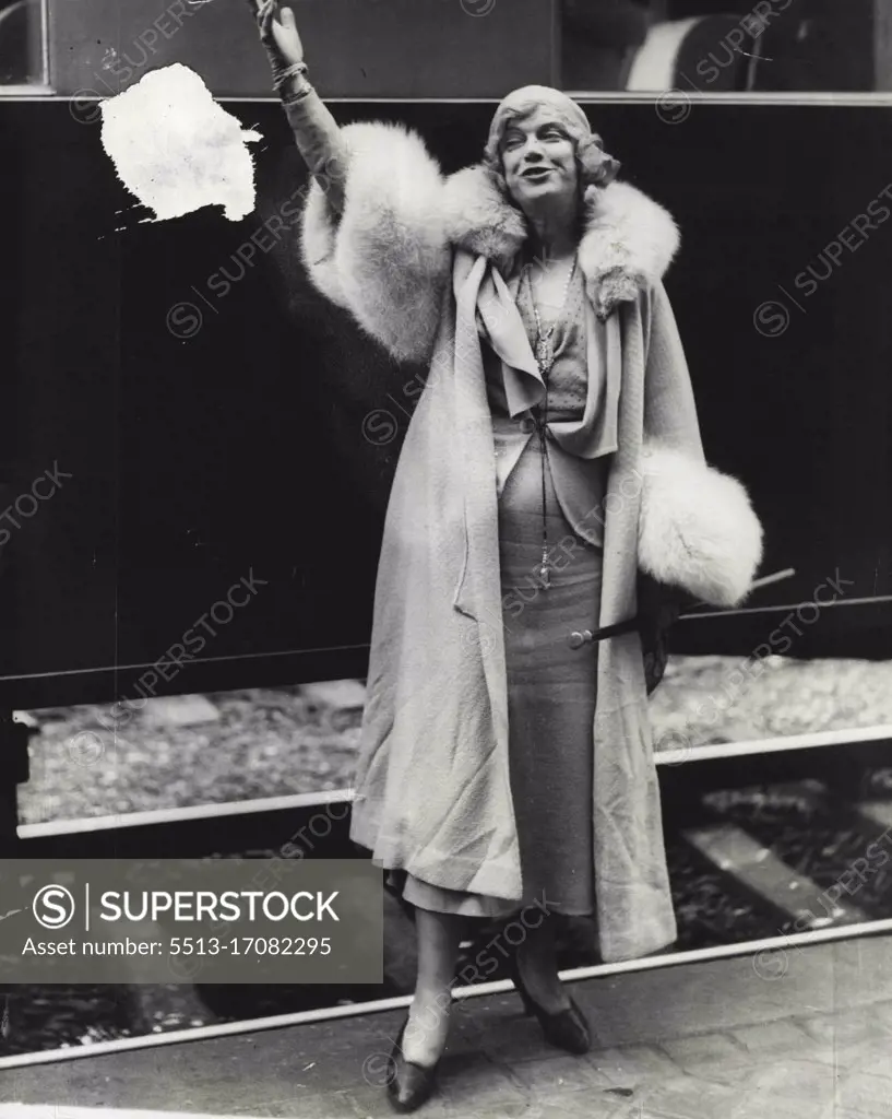 Texas Guinan Gets Into France - Texas Guinan, the night club Queen of New York, arrived in Paris today, May 10, from the S.S. Bremen. Much excitement was caused last year when she arrived at Cherbourg with her Troupe of "Whoopee Girls," and was not allowed to enter France. June 20, 1932. (Photo by Associated Press Photo).