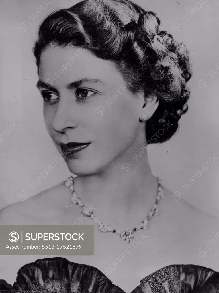 The Queen-New Portrait This new command portrait of Queen Elizabeth II is the first formal study to have been taken ***** her accession to the Chrone. Above the neckline of her black ***** gown, Queen is wearing-the diamond neckline given to her by the Union of South Africa as a 31st birthday present. July 8, 1952. (Photo by Reuterphoto).