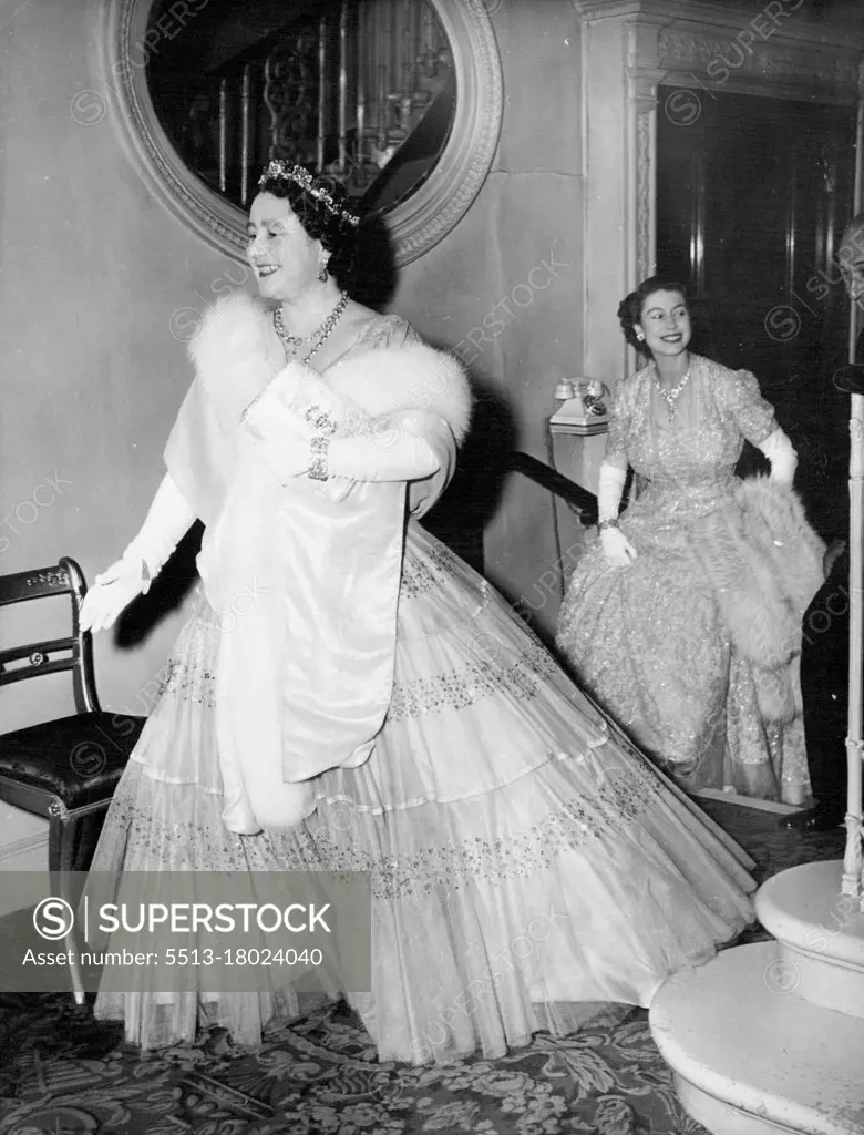 Queen And Princess At Gala Ballet - The Queen, followed by Princess Elizabeth, arrives at the royal opera house; Covent garden, London, for a gala performance of Frederick Ashton's new ballet "Tiresias", July 9.The performance was held in aid of the Sadler's wells ballet benevolent fund. July 10, 1951. (Photo by Associated Press Photo).