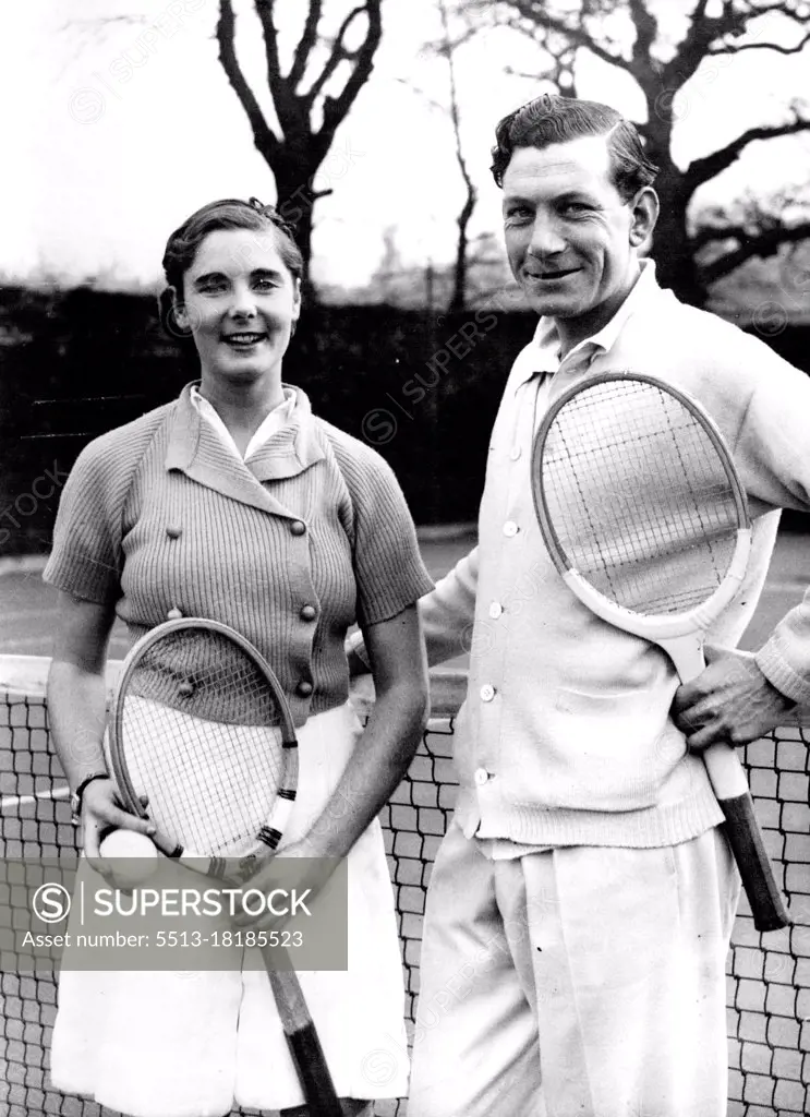 Kathleen Stammers Fit Again After Lacrosse AccidentMiss Kathleen Stammers photographed with Dan Maskell at Wimbledon this morning.Miss Kathleen Stammer, the tennis star, who was injured recently when playing lacrosse, is now fit again, and this ***** was playing tennis with Dan  Maskell for the first time *****. February 04, 1935. (Photo by Keystone).