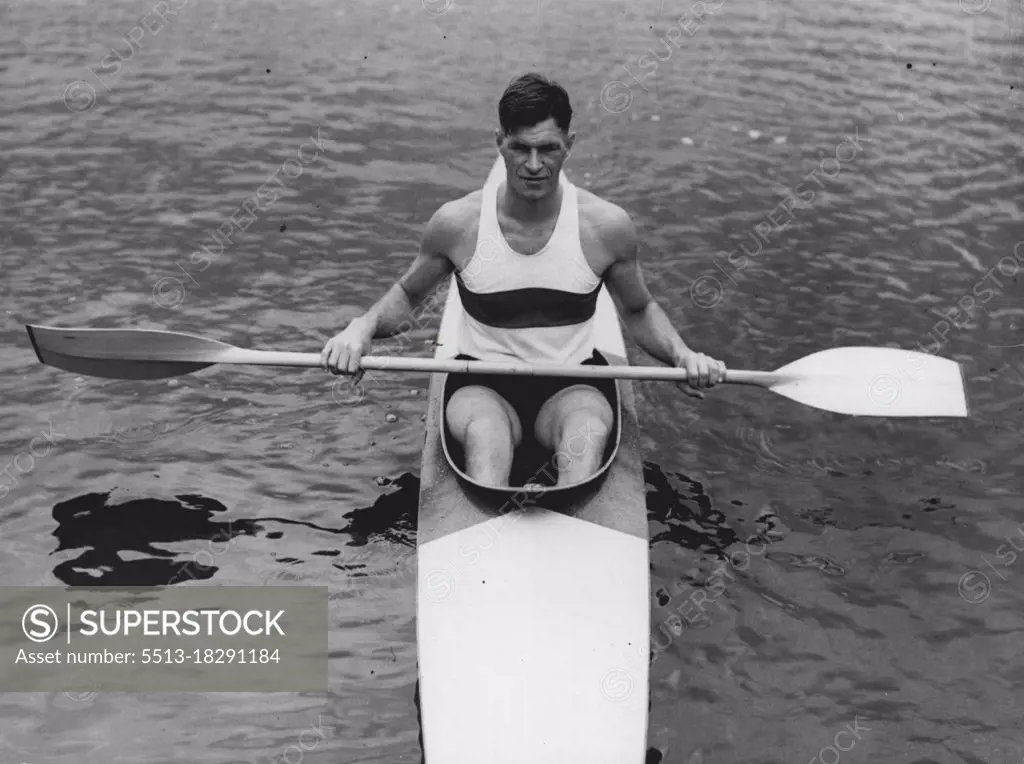 Britain's Canoe Team Train For Olympics - Britain's Canoe team for the Olympic Games were training at the Walsh Harp, London yesterday. Ray Parker, who will pair with Graham Palmer in the 10,000 metres. June 23, 1952. (Photo by Daily Mail Contract Picture).