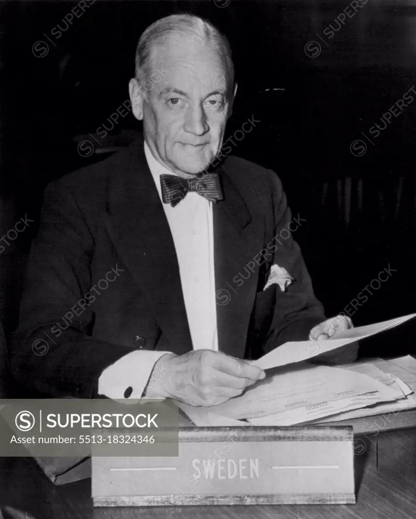 Heads U.N. Palestine Inquiry -- Chief Justice Emil Sandstrom (above) of Sweden sits at his desk today after being chosen chairman of the United Nations Palestine Inquiry Commission. May 02, 1947. (Photo by AP Wirephoto).