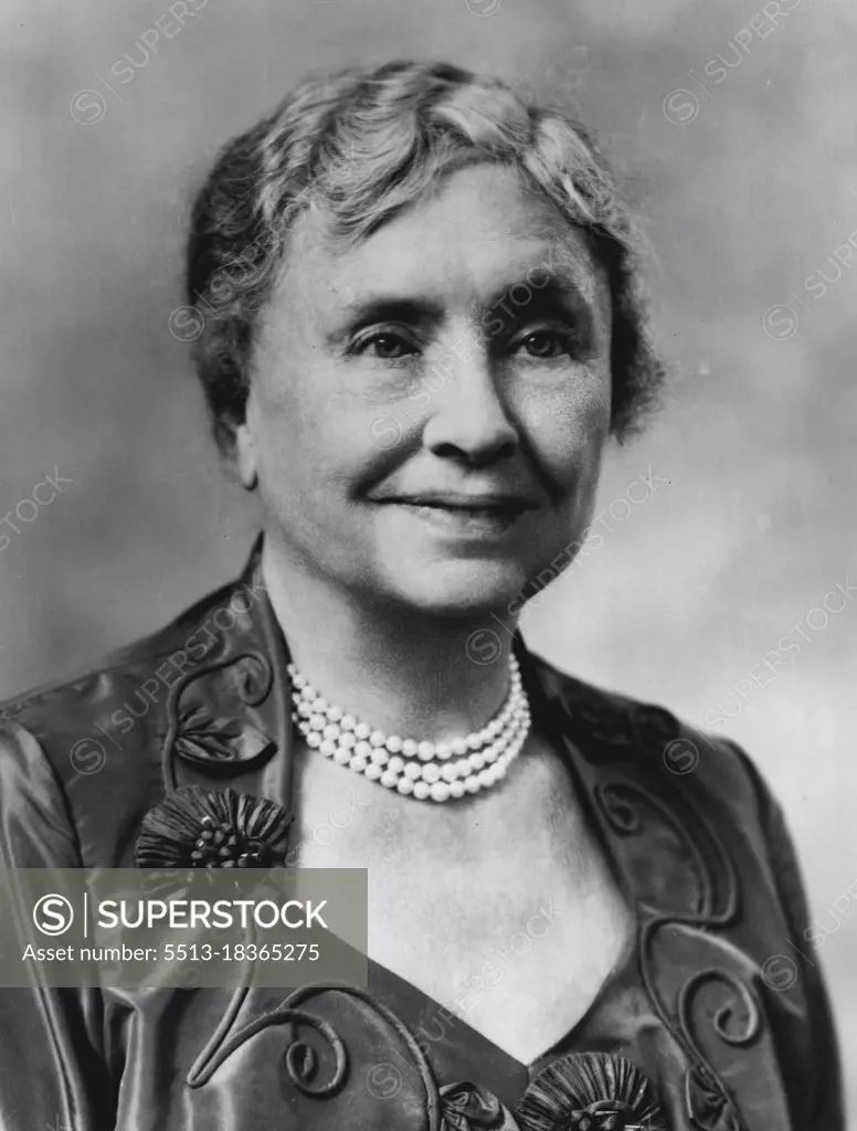 Story OF Helen Keller On CBS Television -- "Helen Keller in Her Story" will have its premiere network showing exclusively on the CBS Television Network, Sunday, June 26, from 5:00 to 6:00 PM, EDT, in honor of the famous humanitarian's 75th birthday.The film named one of the 10 best of 1954 by the National Board of Film Review, will be introduced by Arthur Godfrey. Miss Katharine Cornell is the on-film narrator.Helen Keller, blind and deaf author and *****, observed her 75th birthday Monday in Easton, Conn., by reading from a braille Bible and rejoicing that "I am so healthy." June 28, 1955. (Photo by CDS).