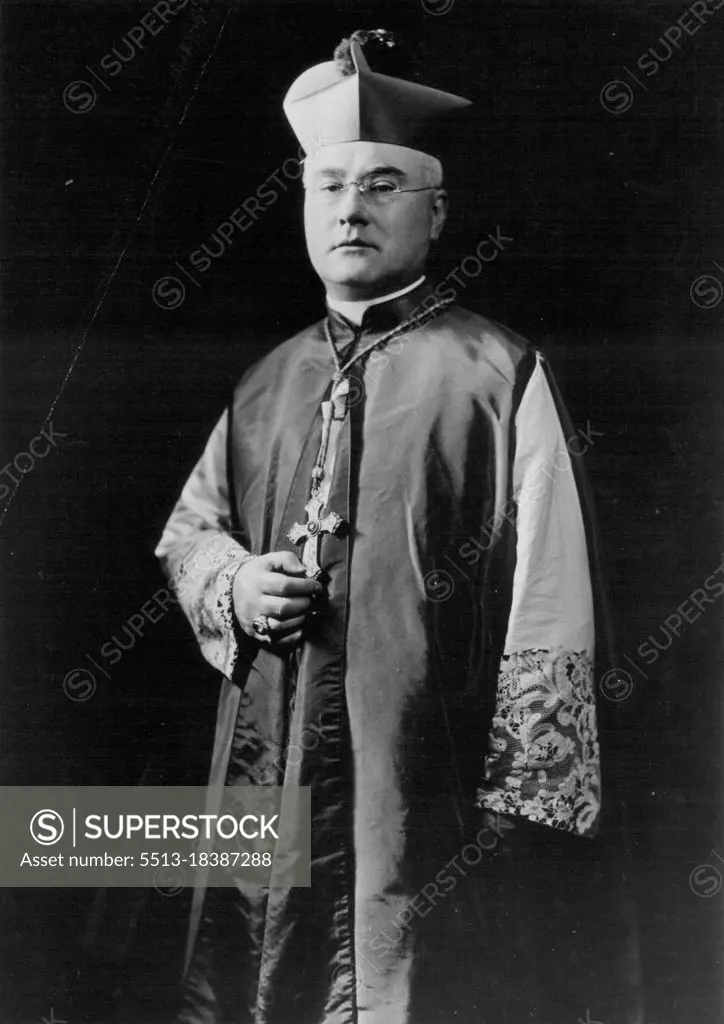 New York's New ArchbishopThe Most Rev. Francis J. Spellman Auxiliary Bishop of the Roman Catholic Archdiocese of Boston since 1932, who was appointed Archbishop of New York, to succeed the late Patrick Cardinal Haves, April 24. April 25, 1939. (Photo by ACME).