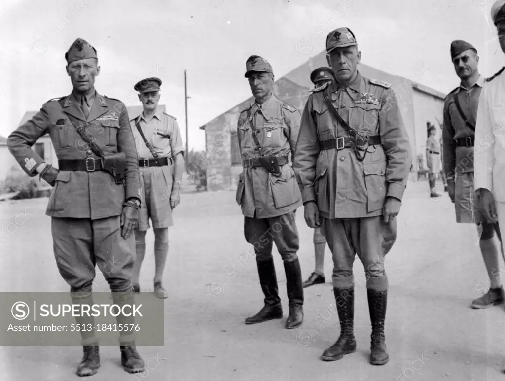 Captured Italian Generals.Three Italian generals captured in the desert. They are, left to right: Brig. General Masina, Commander of the Trento Division; Major General Brunetti; Brig. General Bignani, second in command of the Trento Division. February 15, 1943.