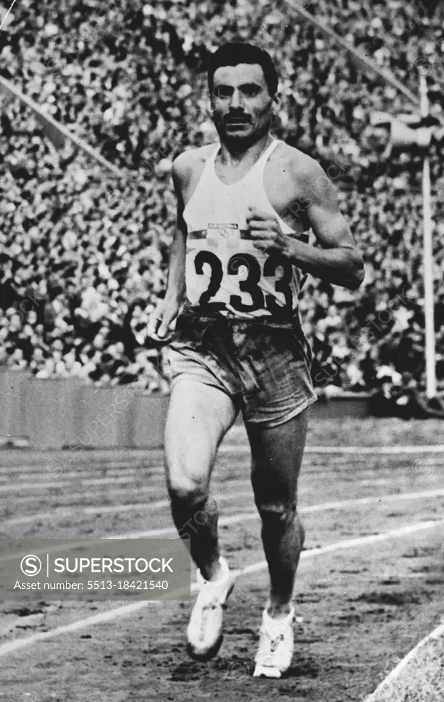 Olympic Games: Argentina Wins The Marathon - D. Cabrora, of Argentina, winning the Olympic Marathon, in 2 hours 34 mins. 51.6 secs. T. Richards (Gt. Britain) was second and E. ***** (Belgium) third. August 07, 1948. (Photo by Sport & General Press Agency, Limited).