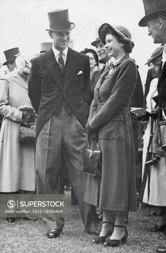 The English Derby at Epson -- Princess Elizabeth with the Duke of Edinburgh in the paddock before the race. May 4, 1949. (Photo by Sport & General Press Agency Ltd.).