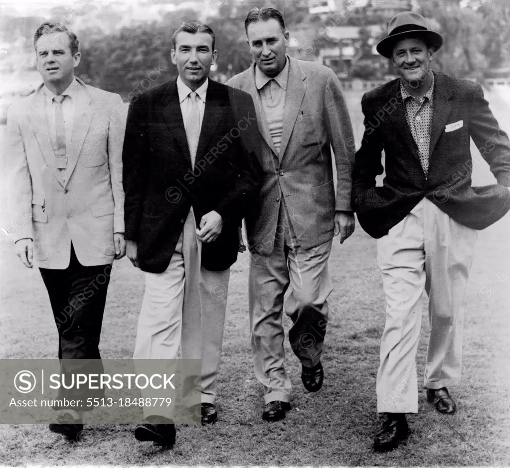 The four American golfers: Left to right, Marty Furgol, Eddie Furgol, Dutch Harrison, and Tommy Bolt. October 16, 1954.