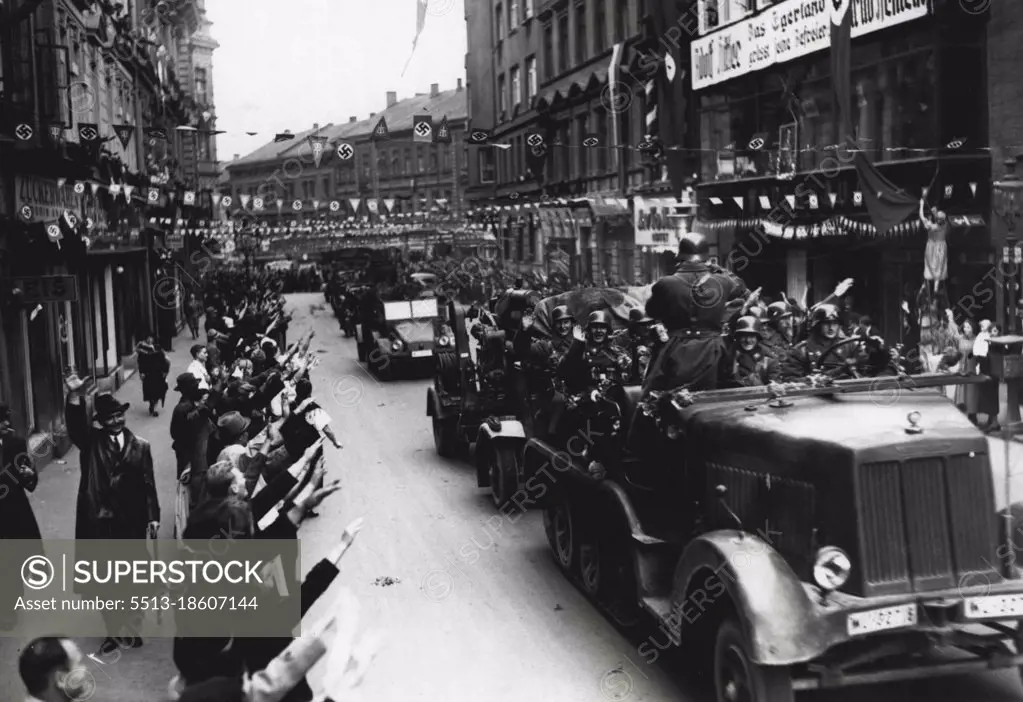 The Germans Enter Sudetenland.Our picture shows mechanized units of the German Army entering Eger at dawn on Monday, October 3. October 27, 1938.