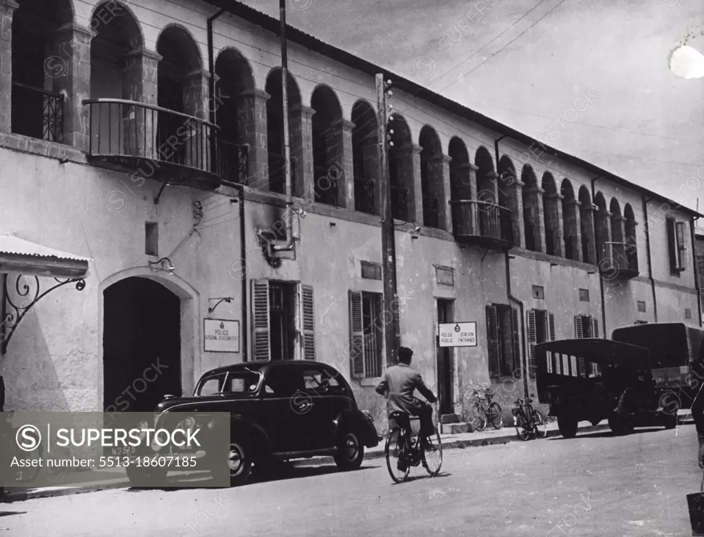 Cyprus Police - Divisional H.Q. In Nicosia -- The Divisional Headquarters of the Cyprus Police Force in Nicosia is situated in one of the main streets of the capital. Cyprus is divided into six Police Divisions, each with a well-equipped H.Q. October 19, 1955. (Photo by Camera Press).