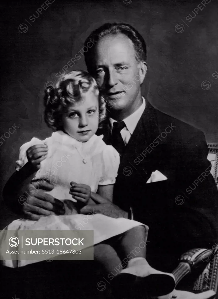 The Royal Family Of Belgium: Ex-King Leopold III Of Belgians And Princess Marie-Christine -- Ex-King Leopold photographed with Princess Marie-Christine, the daughter of his second marriage, to Princess De Rethy; Princess Marie-Christine, who was born on 6th February, 1951, is not in line of succession to the throne of Belgium. January 10, 1955. (Photo by Camera Press).