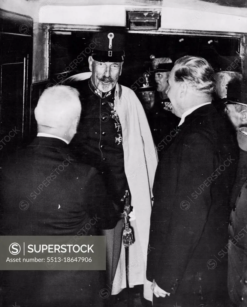 A Habsburg in Vienna -- Archduke Eugene of Habsburg (centre) talking with Dr. Stephen, leader of the "Fatherland Front" in Vienna on Sept. 21.Following the recent Monarchist demonstration in Austria, Archduke Eugene of Habsburg has travelled to Vienna and was present at a film premiere in that city on Sept. 21. September 24, 1934. (Photo by Associated Press Photo).