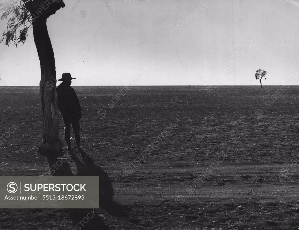 A stockman at ease in the Northern Territory outback. The map shows a Bill King's coach trip which takes 15 days out of Alice Springs. August 22, 1952.