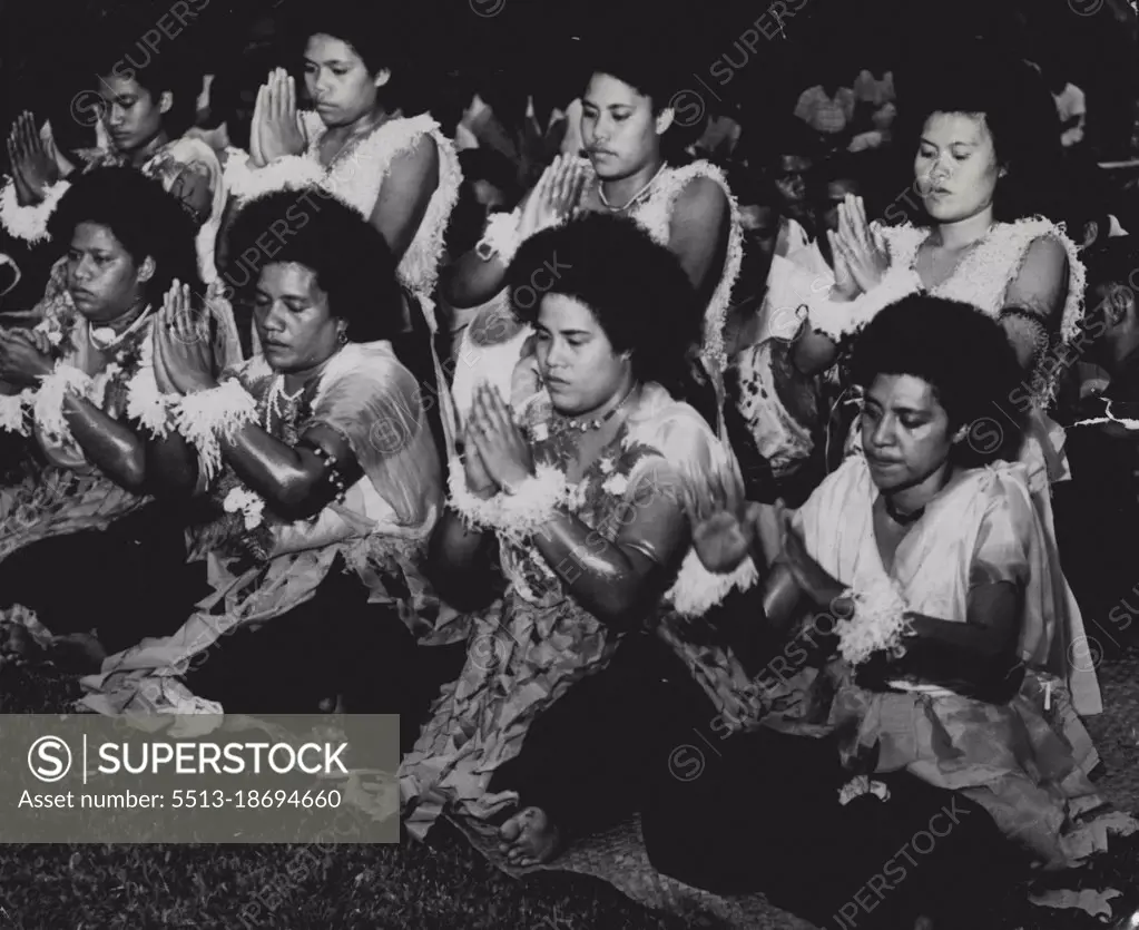 Famed for its grace and rhythmic movements, the vakamalolo, an action song, is one of the traditional dances performed by Fijian girls, accompanied by an "orchestra" of mixed voices raid a number of percussion instruments such as native drums, The dance tells in gestures, the story of some event, ancient or modern, which has taken place in Fiji. December 1, 1953. 