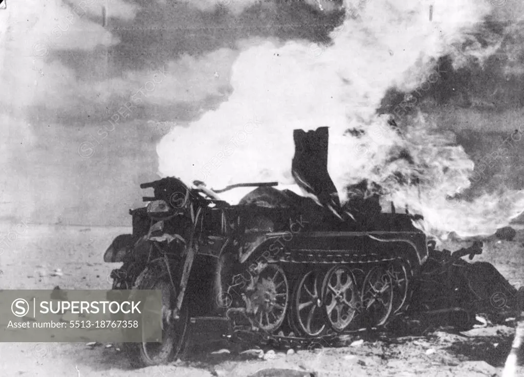 Egypt British and Enemy night scouts fight it out in the dark.One ***** several German light patrol vehicles knocked out ***** set afire during desultory night clashes, which continue despite the so-called lull in the *****. September 1, 1942. (Photo by British Official Photograph)