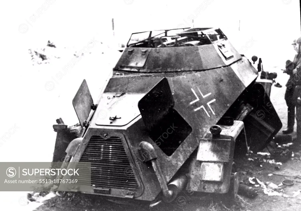 French During the German Attacks -- One of the 'Hundreds' of German Tanks, smashed up by the Allied forces during the Nazi Attacks on French Territory. The Germans are putting Thousands of these armoured vehicles into the battle but the Allies are ready for them, and the Tanks are being smashed up by the Hundred. July 29, 1940. (Photo by Keystone).