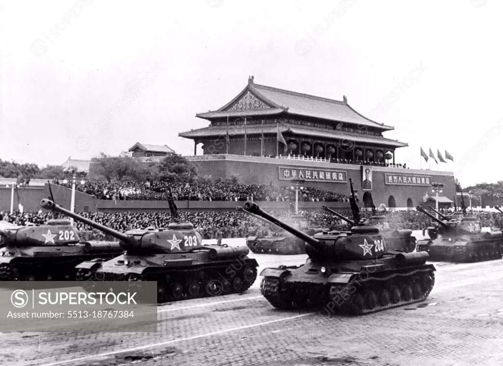 The Two Faces of Communist China: Tanks Parade -- On 1st October, 1954, the  Fifth anniversary of the establishment of Communist China, a mammoth parade  was held in Tien an men Square