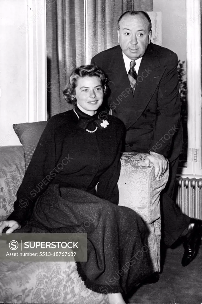 Ingrid Bergman In London.Miss Ingrid Bergman, the famous film actress, has arrived in London where she will star in a new film "Under Capricorn". Miss Ingrid Bergman after her arrival at the Savoy Hotel, London, with Alfred Hitchcock, who will direct the new film. June 22, 1948. (Photo by Sports & General Press Agency Ltd.)