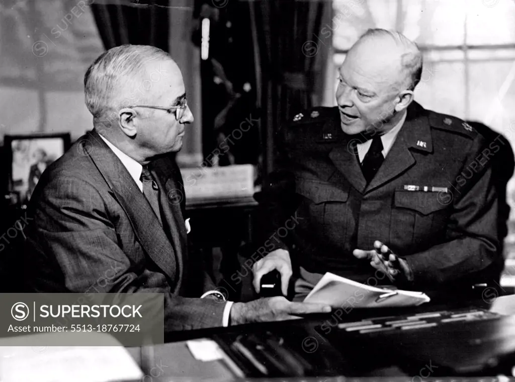 President Truman And General Eisenhower photographed at the office of the President in Washington. February 6, 1952. (Photo by Camera Press).