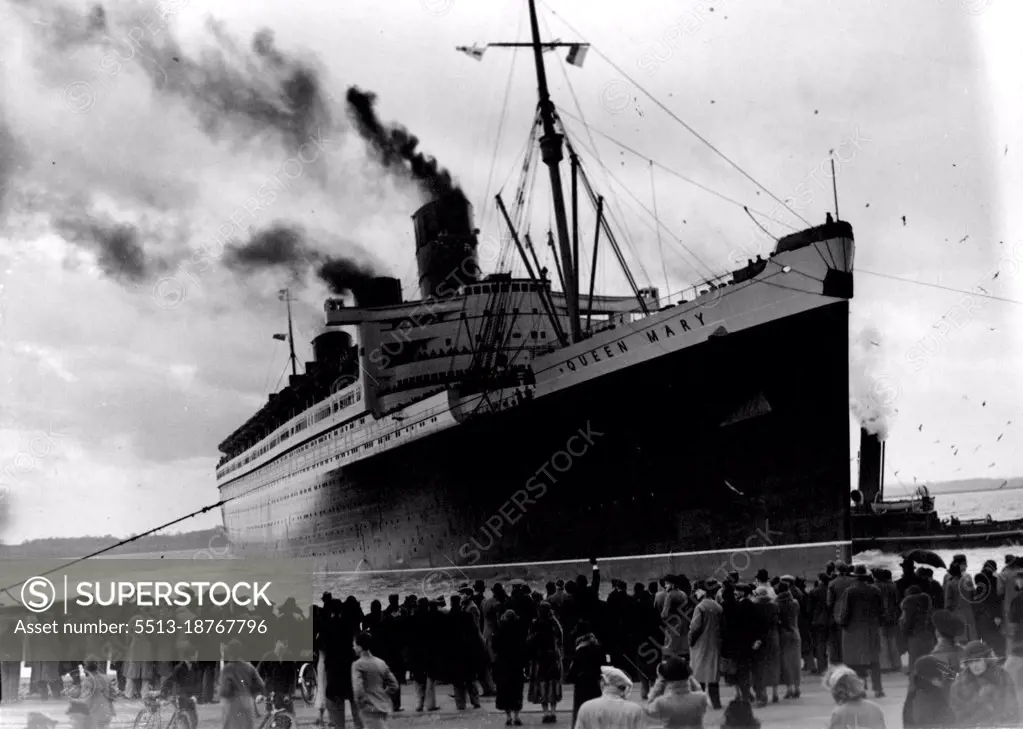 "Queen Mary" Sails On First Voyage Of Season After Overhaul -- "Queen Mary" leaving Southampton.The "Queen Mary" sailed from Southampton for New York on her first voyage of the season after her extensive overhaul in dry-dock. February 17, 1937.