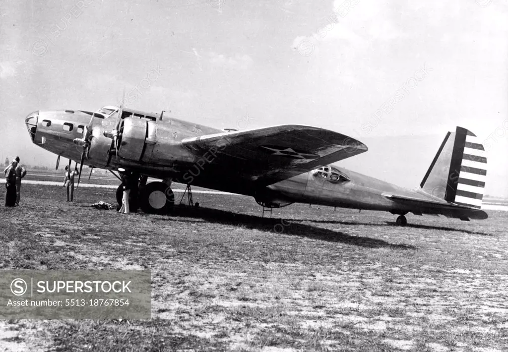 Giant Bomber Spans Country In Nine Hours -- The giant Boeing Flying Fortress, 22 tons of fighting, flying machinery, is shown just after it came to a rest here today following a flight from the Union Air Terminal in Burbank, Calif., in 9 hours, 14 minutes and 30 seconds. The big bomber covering approximately 2,446 miles, carried a crew of four, including its commander, Mafor Stanley M. Upstead. The entire flight, which was topped for speed only by Howard Hughes' racing plane, was made at altitudes above 20,000 feet. August 1, 1939. (Photo by Wide World Photos). 