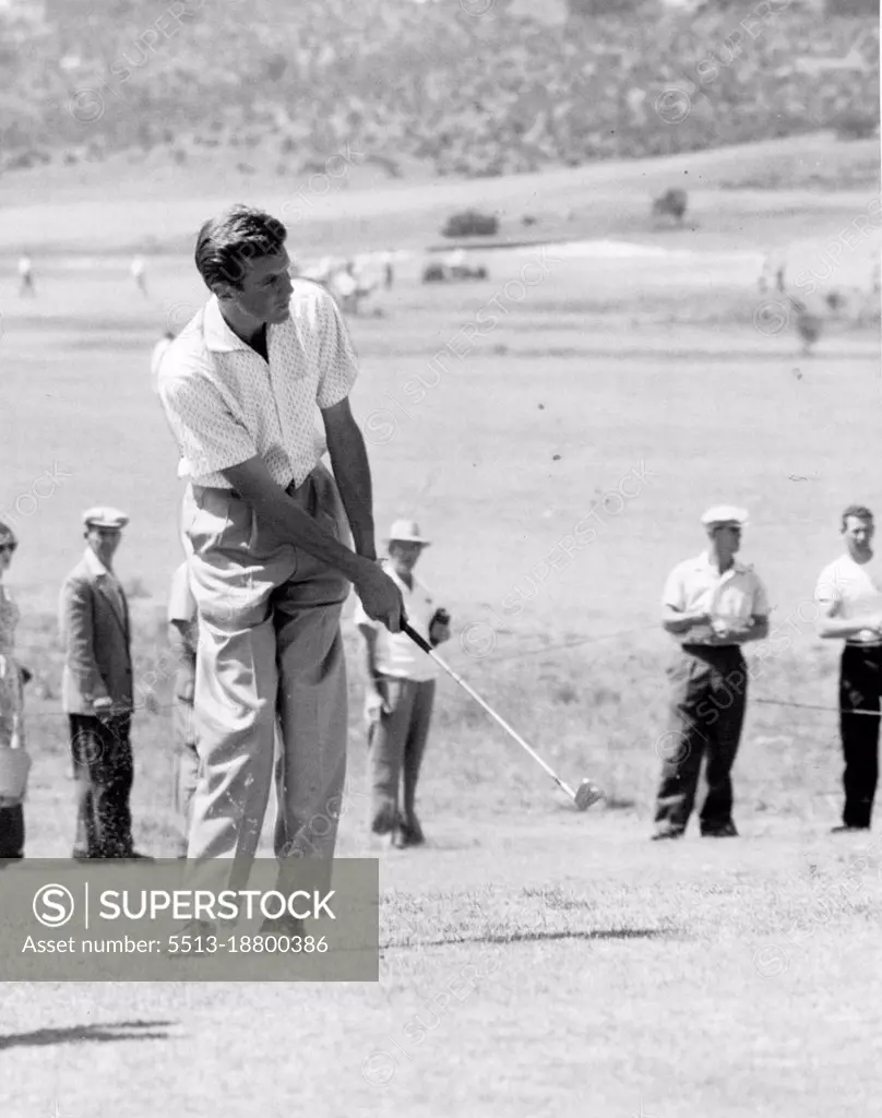 South African Harold Henning, fighting to hold his position near the lead, plays a chip shot to the first hole in his final round of the Ampol tournament. November 3, 1951. 