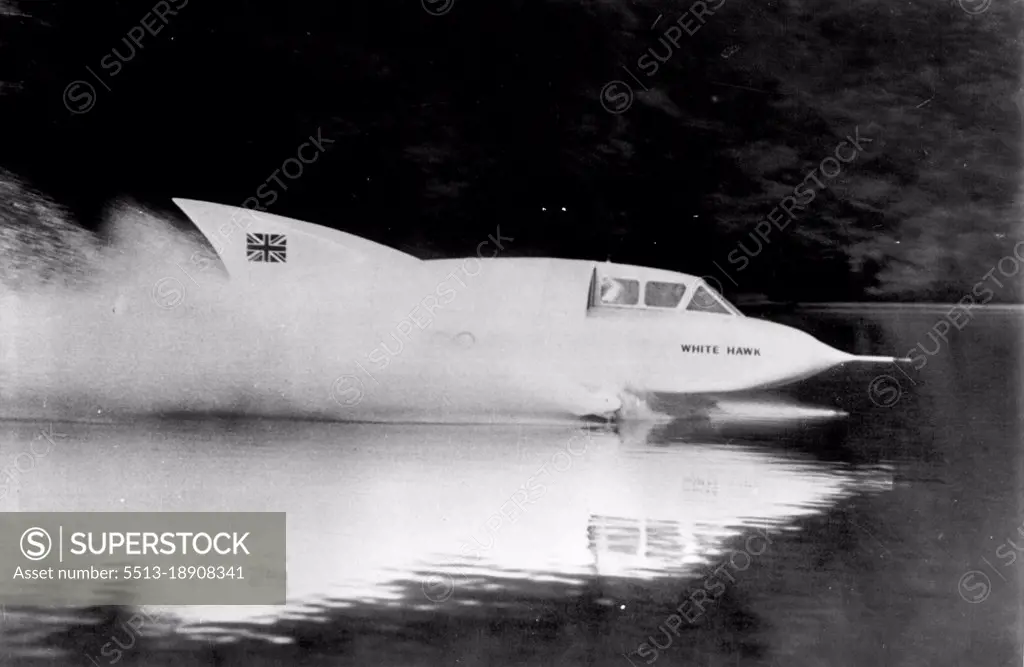 Jet Boat Goes Through Paces - The "White Hawk,"jet-powered hydrofoil speedboat, raises a spray screen as it speeds over Britain's Lake Windermere at about 90 miles an hour during a trial run Thursday. Mrs. Stella Hanning-Lee, wife of the boat's owner, naval architect Frank Hanning Lee, hopes to set a new speed record in the sleek craft. British speed ace John Cobb set a mark of 206. 89 m.p.h. before he was killed two weeks ago when his boat exploded. October 11, 1952. (Photo by AP Wirephoto).