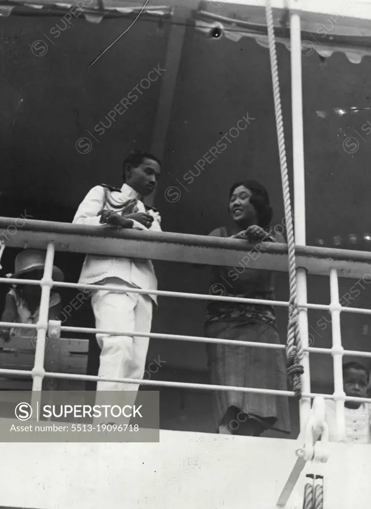 Siamese King and Queen - King and Queen of Siam return of Yachting Cruise - Bangkok Siam... Their majesties King Prajadhipok and Queen of Siam returning from short cruise in the gulf of Siam in their Luxurious Yacht the "Maha Chakri." June 13, 1927.  (Photo by International Newsreel Photo).