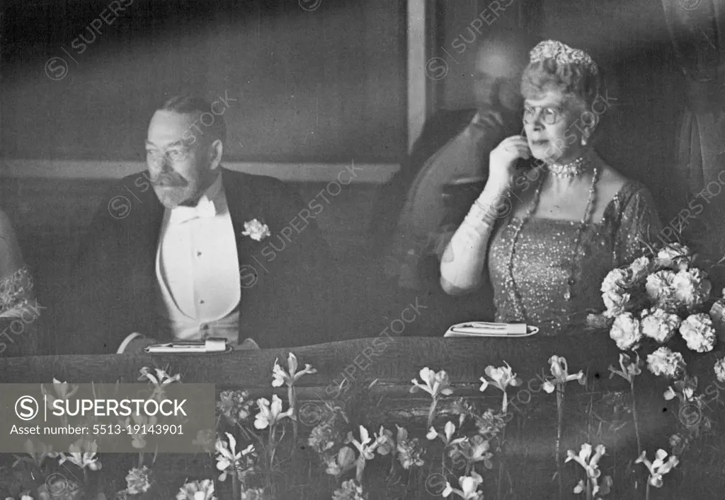 The King And Queen At The Royal Command Performance - The King and Queen watching the performance.The King and Queen, accompanied by the Duke and Duchess of York, were present at the royal command performance at the London Palladium. July 3, 1933. (Photo by Central News).