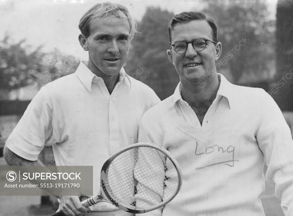 Lost Weight -- John Bromwich and Colin Long Photographed at Wimbledon. Recent cables stated that Bromwich's loss of weight had alarmed team-mates. He looks thinner in this picture than during the last Australian season. June 29, 1947.