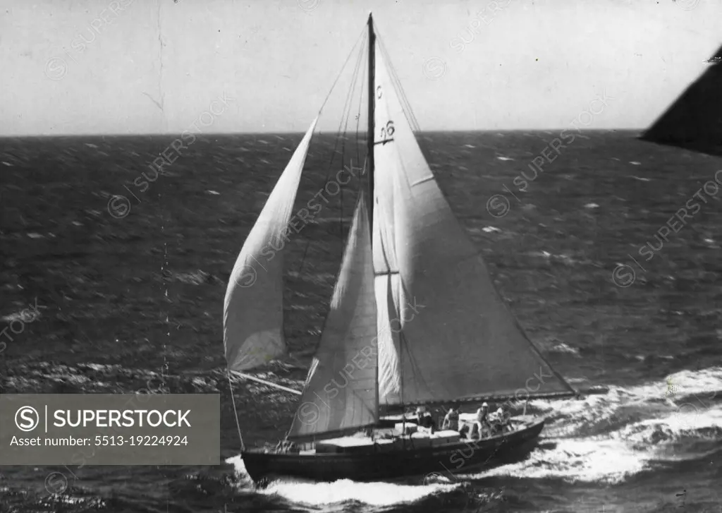 On High State Yacht Winston Churchill at sea during the Sydney to Hobart yacht race, which finished on January 2. Winston Churchill was second in the race, which was won by Rani. December 26, 1946.