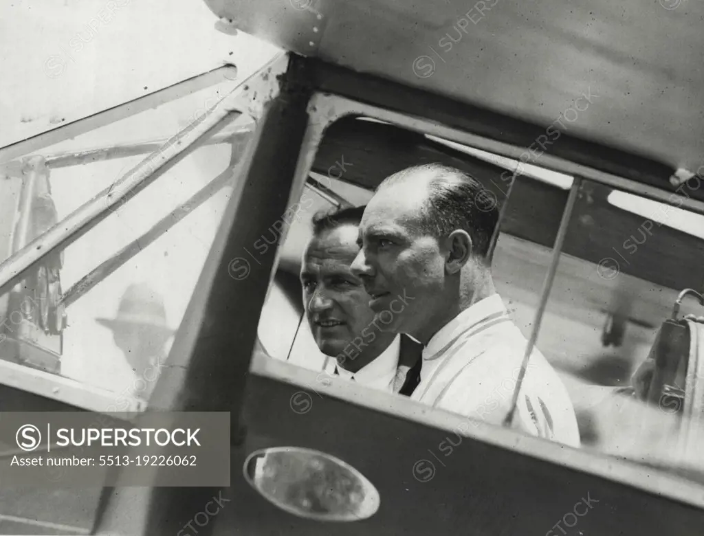 Nine and half days his aim. - Captain Matthews (left) tested his plane at Mascot today for an attempt on Australia - England record. December 19, 1930.