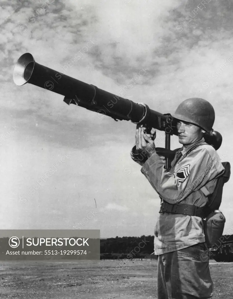 Sad Music For Tanks -- An infantry sergeant demonstrates the 3.5 Bazooka. Reports from the Korean battlefront have indicated that the smaller Bazookas were not effective enough when pitted against the Russian-Built heavy tanks.  July 18, 1950. (Photo by U.S. Army Photo).