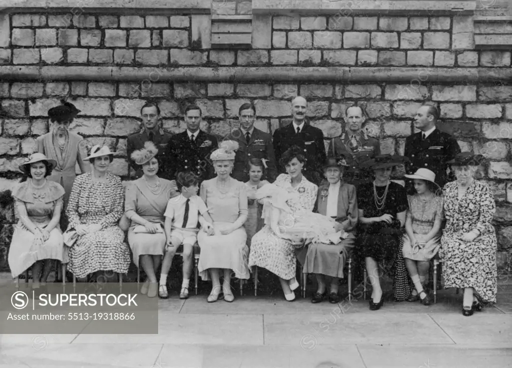 Christening Of The Duke And Duchess Of Kent's Baby.A photograph taken at the christening of the infant Prince George of Kent.Front row. Princess Elizabeth, Lady Patricia Ramsay, The Queen, Prince Edward, Queen Mary, Princess Alexandra, Duchess of Kent and the infant Prince, the Dowager Marchioness of Milford Haven, the Crown Princess Martha of Norway, Princess Margaret, and Princess Helena Victoria.Princess Marie Louise, Prince Bernhard of the Netherlands, the King, the Duke of Kent, King Haakon of Norway, King George of the Hellenes and Prince Olaf of Norway. August 05, 1942. (Photo by Sport & General Press Agency Limited)