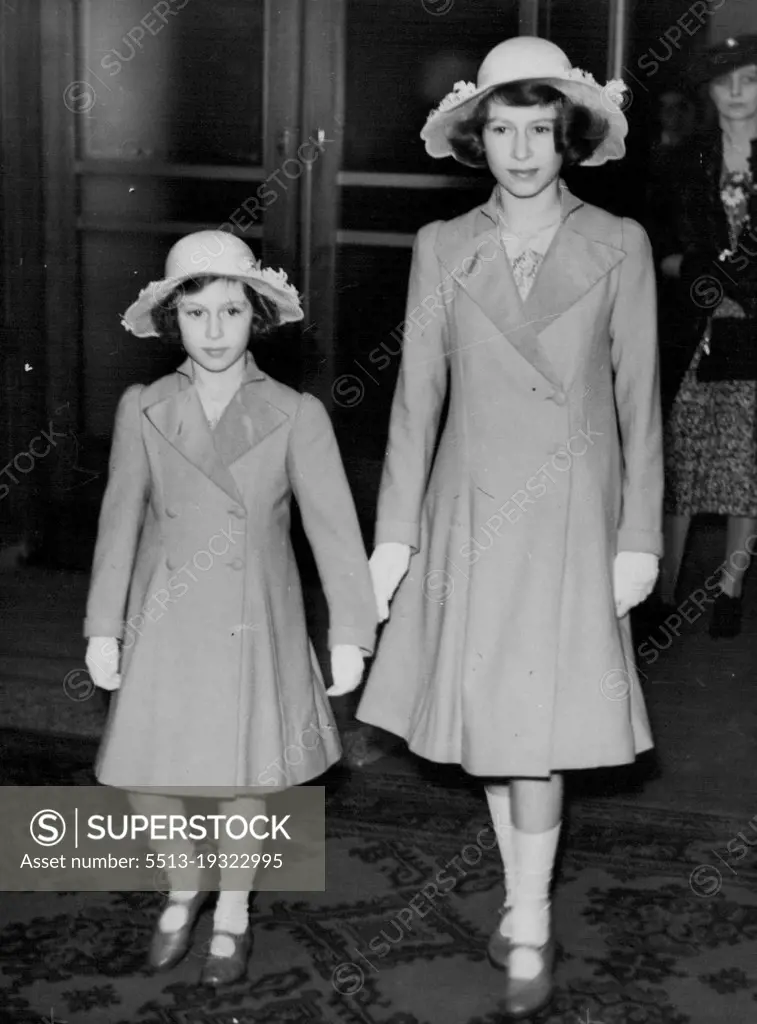 The Royal Princess Visit The International Horse Show at Olympia This Afternoon -- Princess Elizabeth and Princess Margaret Rose (who were accompanied by Viscount Halifax) seen arriving at the show. June 22, 1939. (Photo by Sport & General Press Agency Limited).