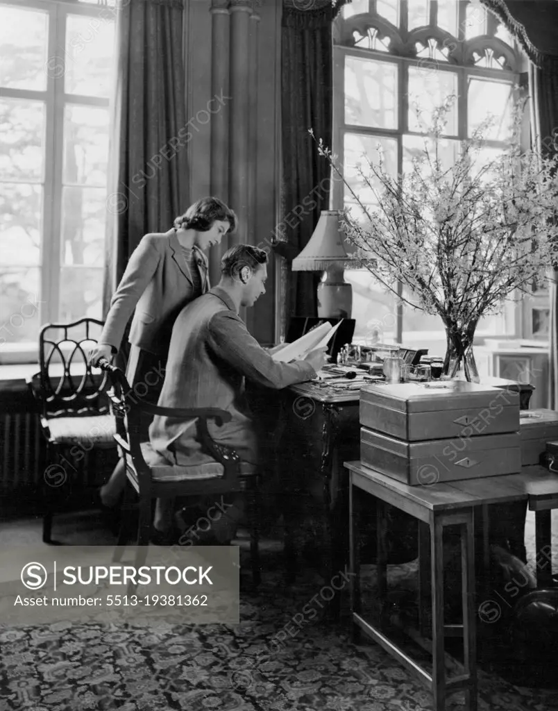 Royal Lodge Windsor April 11th 1942.King George VI & Queen Elizabeth at desk. June 16, 1953. (Photo by Camera Press Ltd.).