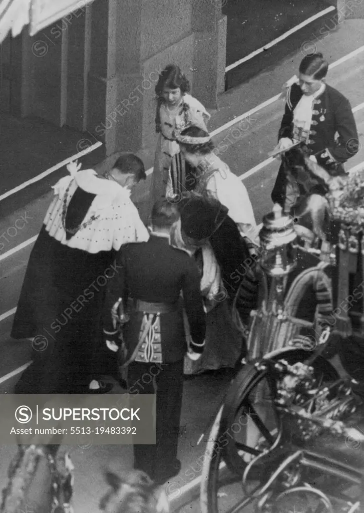 ***** George VI. And Queen Elizabeth Arrivals At The Abbey. Princess Royal Arriving at the Abbey behind her can be seen Princess Elizabeth and The Rt. Hon. Lord Lascelles. May 12, 1937. (Photo by Sport & General Press Agency, Limited).