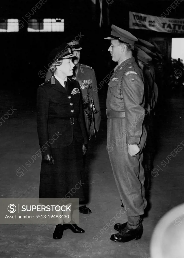 Royal Inspection -- Wearing the Uniform of Colonel in Chief Princess Royal inspecting units the West Yorkshire Regt. on their arrival at Southampton from Malaya on Monday. Since leaving Northern Ireland in 1929 the West Yorkshire's have served from the West Indies to Burma. In Malaya 22 terrorists. May 02, 1955. (Photo by Daily Express).