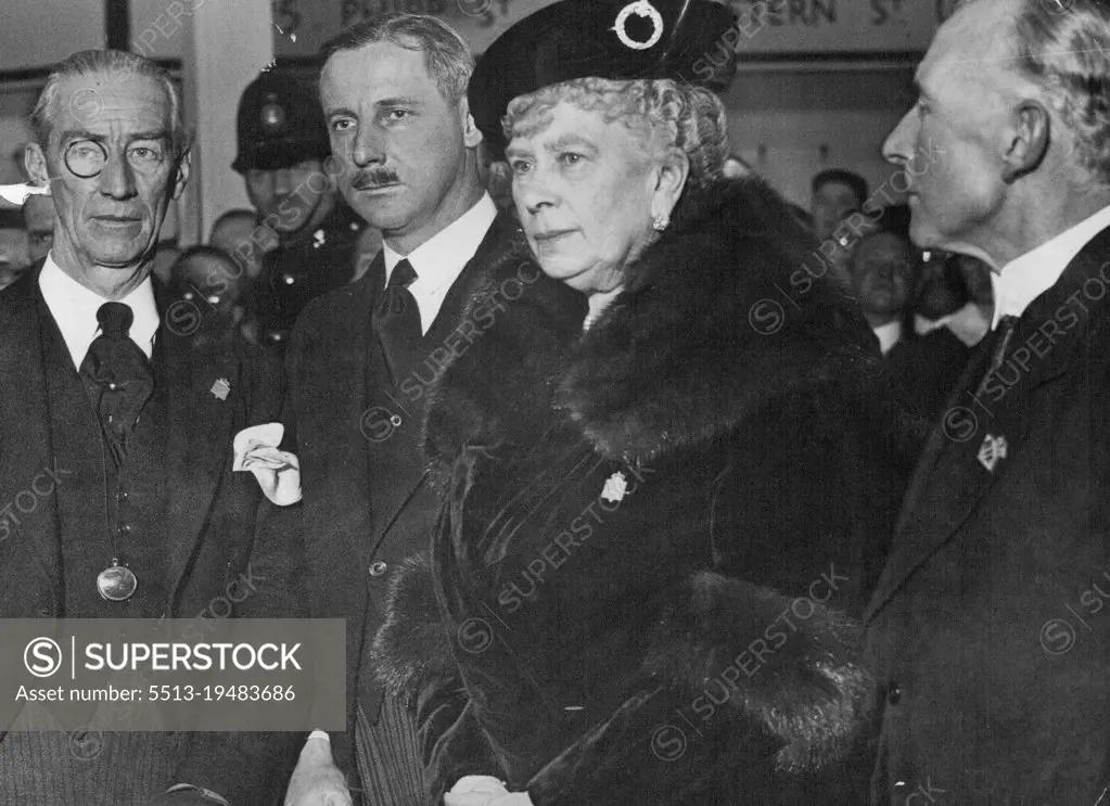 Her Majesty The Queen, Visits The Textile Section Of The British Industries Fair, At White City, London. W. -- H.M. The Queen at the exhibition. February 21, 1934. (Photo by Sport & General Press Agency Limited).