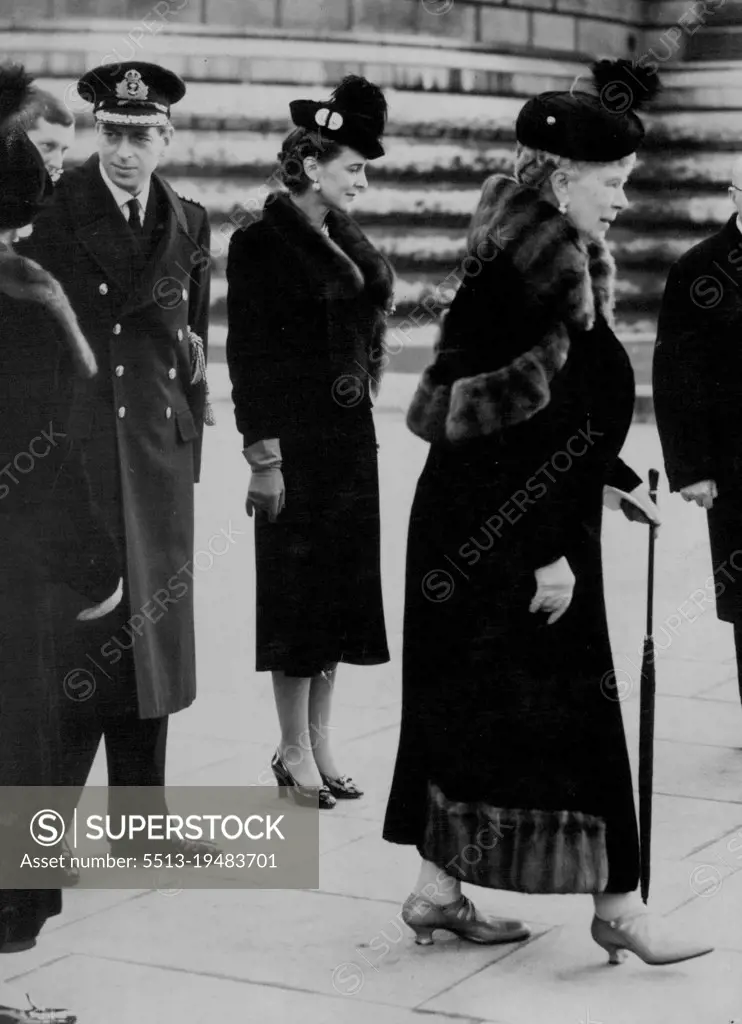 The Armistice -- Queen Mary and the Duke and Duchess of Kent leaving Whitehall with the rest of the Royal Party after the Armistice ceremony at the Cenotaph this morning. November 11, 1938. (Photo by Fox Photos Ltd.).