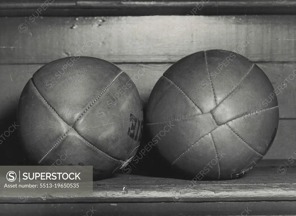 Comparison shot of the 4 and 8 piece R Union balls. May 6, 1955. (Photo by Frank Albert Charles Burke/Fairfax Media).