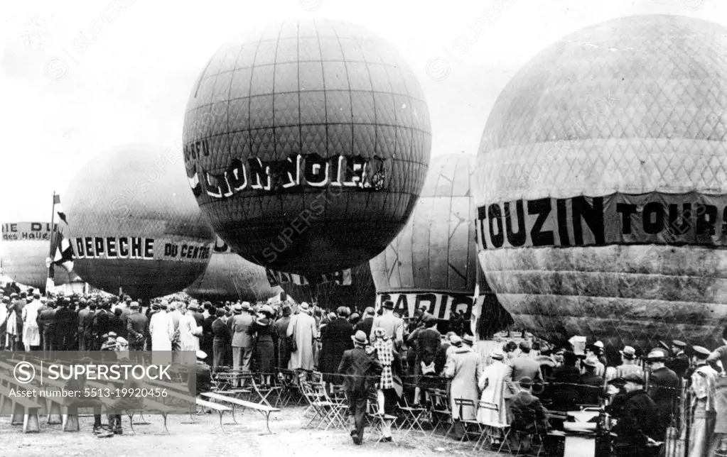 Piccards Starts International ***** -- The scene just ***** on race for the Planchon ***** ace was started by Professor *****. May 31, 1938. (Photo by Keystone).