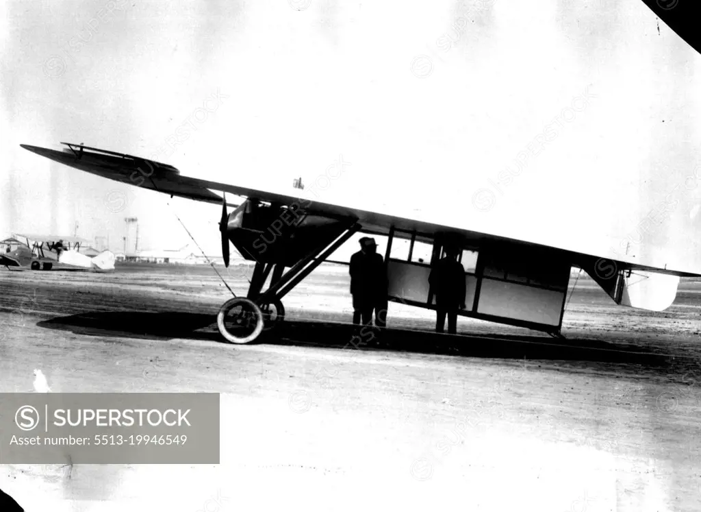 Freak Plane Makes Appearance - The airplane which resembles a giant surfboard with a motor and cabin attached beneath, which was designed by Earl E McClary and prepared for flight here. The craft is one of the most unique experiments in aeronautics ever devised. It is largely composed of wing, the cabin, motor and landing gear being suspended beneath the wide surface through which a hole was cut for the propelled to turn. Great lifting power is credited to the pear-shaped wing by the inventor. April 05, 1929. (Photo by International Newsreel Photo).