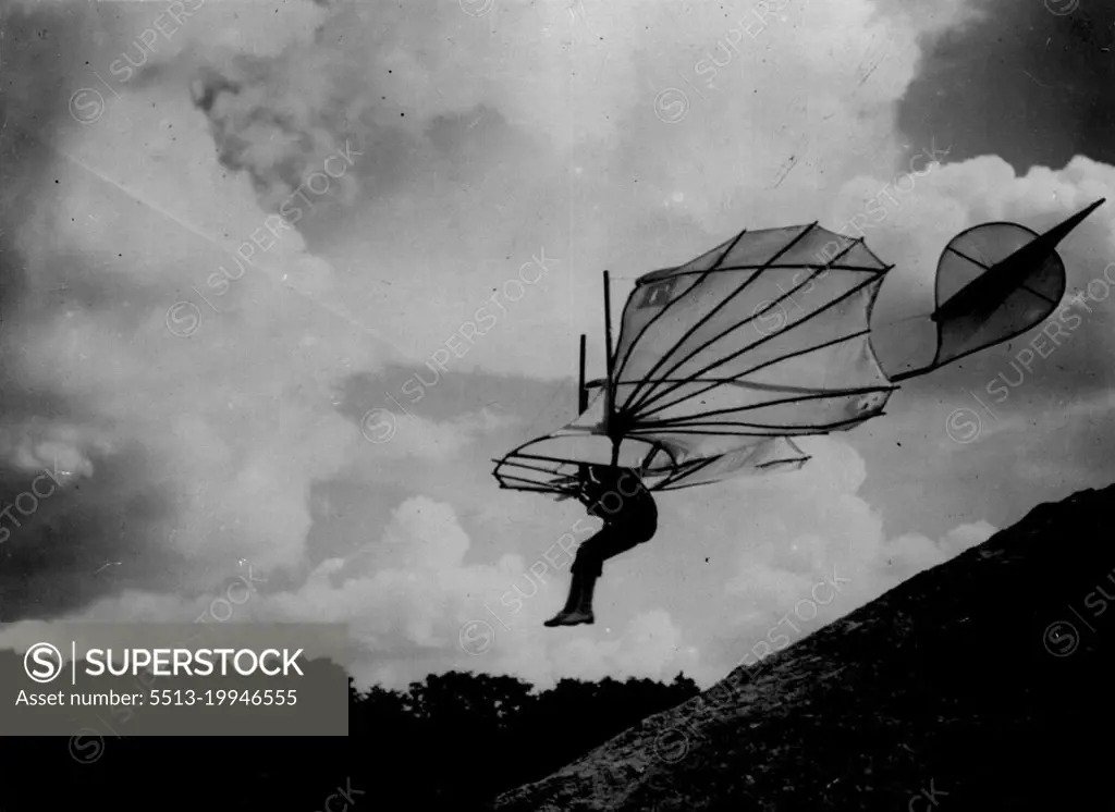 Lilienthal descending with his glides after an unsuccessful attempt to fly like a bird. February 04, 1939.